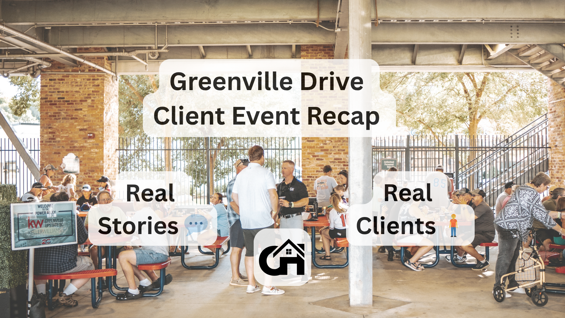 Chris Horrell speaking with clients at a Greenville Drive baseball game during a client appreciation night