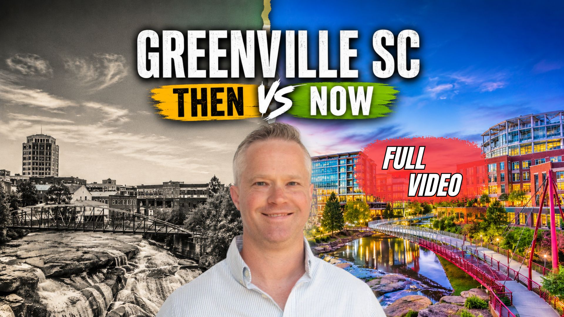 Downtown Greenville SC with Falls Park, Liberty Bridge, and Main Street, showing how Greenville has changed since 2000