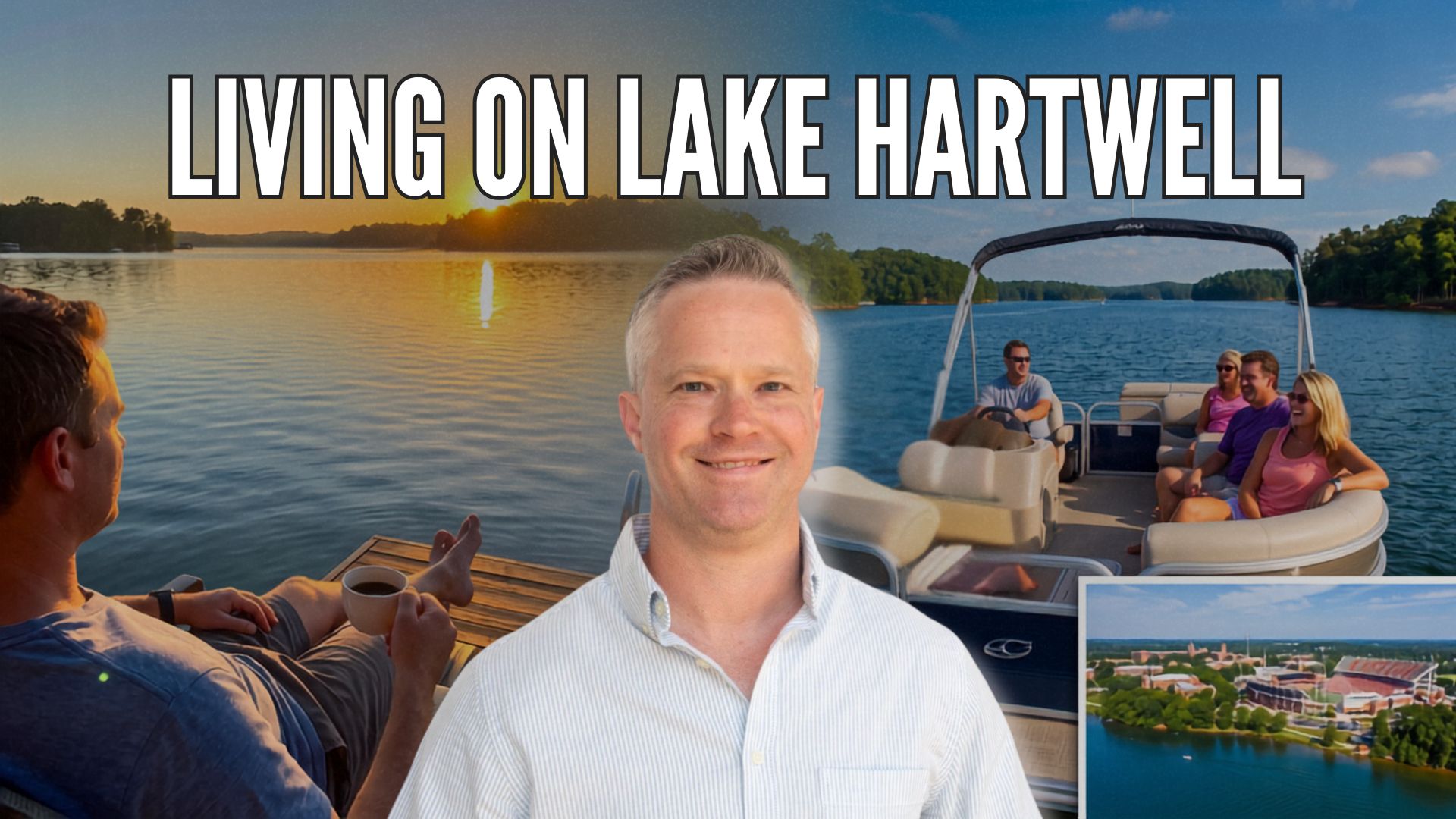 Living on Lake Hartwell in Upstate South Carolina Scenic Lake Hartwell waterfront with boats, shoreline homes, and peaceful open water in Upstate South Carolina