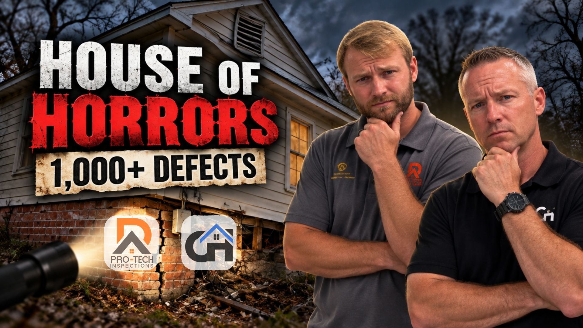 Realtor Chris Horrell and inspector Blake Davis inside the House of Horrors home inspection training house in Greenville SC